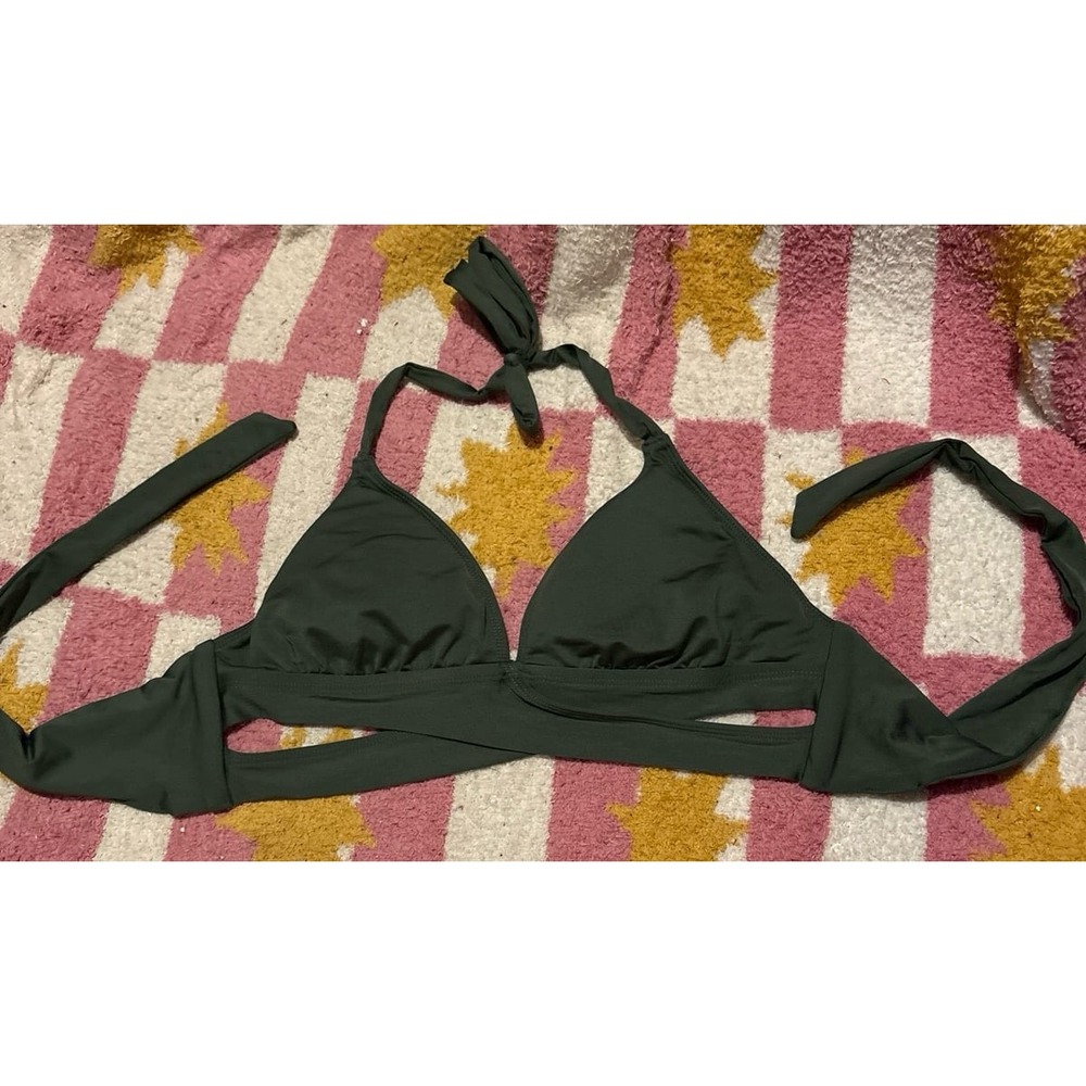 Kona Sol Dark Green Criss Cross‎ Strappy Cutout Triangle Bikini Swimwear Top, S